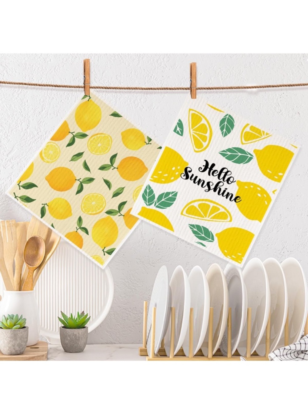 Lemon Print Swedish Dishcloth Set of 2